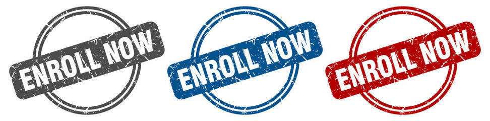 enroll now stamp. enroll now sign. enroll now label set