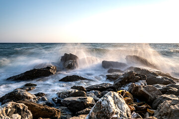 Long exposure on the rocks Doganbey, Seferihisar, Izmir, Turkey