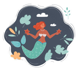 Vector illustration of Mermaid on dark background.