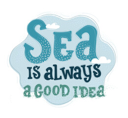 Vector illustration of Sea party flyer with summer background on blue.