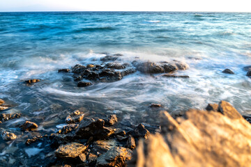 Long exposure on the rocks Doganbey, Seferihisar, Izmir, Turkey