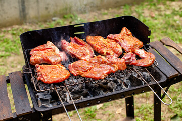Barbecue in the garden close up