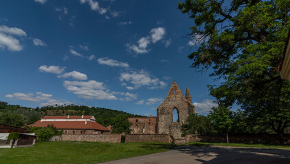Obraz premium Ruin of old monastery in Dolni Kounice village in middle of hot sunny summer