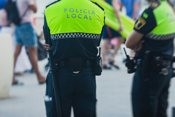 Spanish police squad formation back view with 