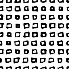 Watercolor brush hand drawn squares seamless pattern. Dry brush art ink texture. Abstract vector black white background