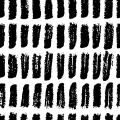 Watercolor abstract brush strokes blots stains vector black white seamless pattern. Dry brush art ink texture background