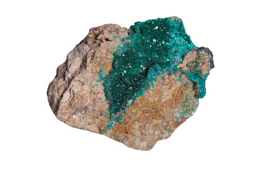 Electric Green Dioptase Mineral with Quartz and Calcite