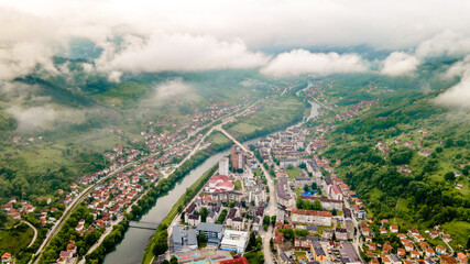 Fototapeta premium Houses near the river stock photo