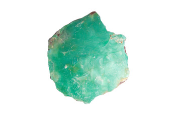 Chrysoprase, stone of youth, Czech Republic. Isolated on white background.