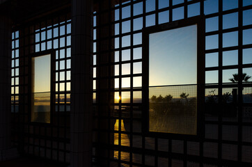 Sunset behind the lattice in the Canary Islands. Spain