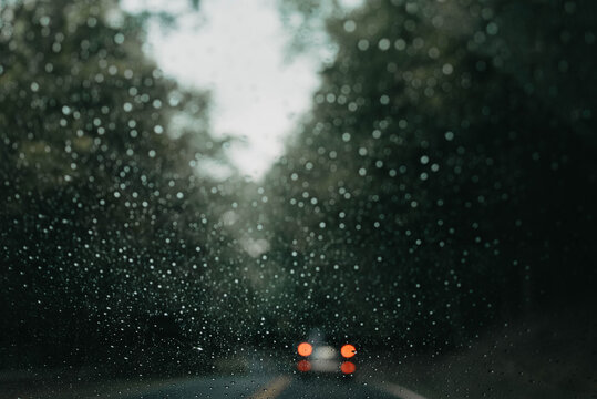 Rainy windshield on a summer day