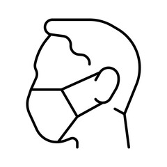 A simple linear icon of a person in a protective medical mask.