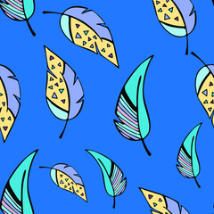 Feathers. Seamless picture pattern. Vector.