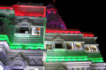 Mathura, India - May 10, 2012: Exterior of Prem mandir ( Love Temple aka hindu temple ) located in vrindavan
