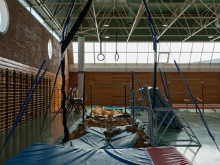 Assault course in gymnastic gym