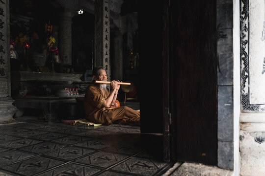 Monk Inside A Temple In Vietnam