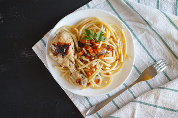 delicious pasta with chicken and vegetables a hearty dinner
