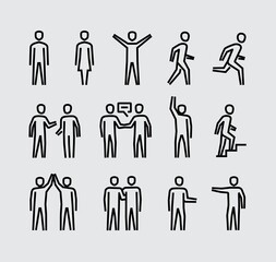 People Talking Walking Running Figures Vector Line Icons