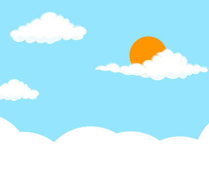 blue sky with clouds and sun cartoon background