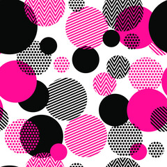 Geometric seamless pattern. Dots and lines inside circles