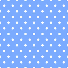 blue background and white polka dots. Vector seamless pattern