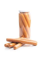 Fresh frankfurter sausages.