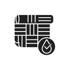 Waterproof linoleum black glyph icon. Water repellent material concept. Impermeable floor covering sign. Pictogram for web page, mobile app, promo. UI UX GUI design element.