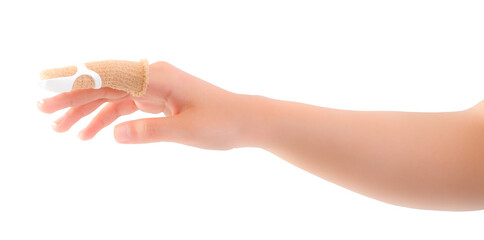 Finger in a splint on white background. isolated on white background medical equipment orthopedic equipment