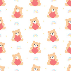 Bear hugging heart seamless pattern background