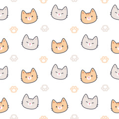 Cat with paws footprint seamless pattern background