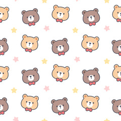 Cute bear with bow tie seamless pattern background
