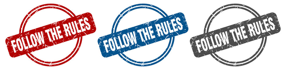 follow the rules stamp. follow the rules sign. follow the rules label set