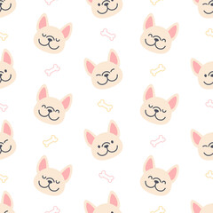 French bulldog with bones seamless pattern background