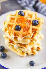 Home made Belgian waffles served with berries