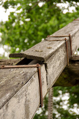 Detailed view of the lifting device with its lifting arm on a historic Asian bascule bridge