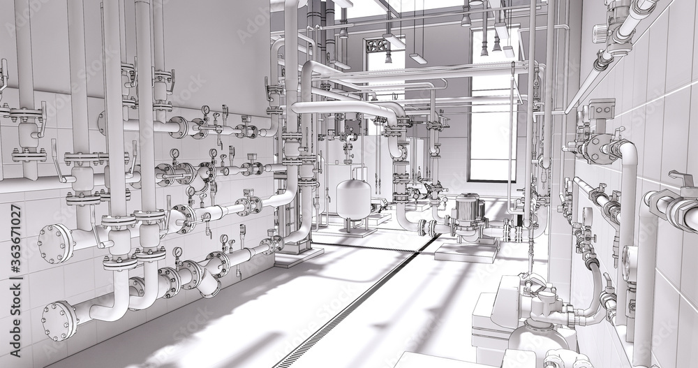 Aufkleber conceptual visualization of drawing style of utilities at bim technology