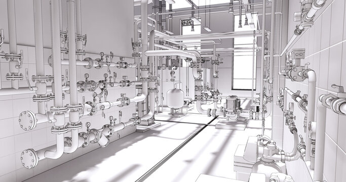 Conceptual visualization of drawing style of utilities at BIM technology	