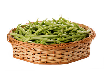 pods in wicker basket on isolated white background