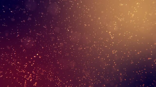 Effervescent golden carbonic acid particle 3D animation, macroscopic looped shining bokeh and champagne sparks background. Festive and abstract shimmering magic bright Christmas event and New Year par