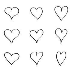 Black heart contour vector. Hand drawn love icon isolated. Paint brush stroke heart icon. Hand drawn vector for love logo, heart symbol, doodle icon and Valentine's day. Painted grunge vector shape