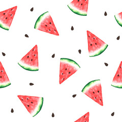 Watercolor seamless watermelons pattern. Perfect for wrapping paper and fabric textile.