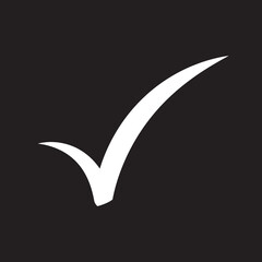 Check mark vector icon. White tick icon isolated on black background. Flat check mark sign for web site, app, label, logo and design template. Vector illustration © Marinko