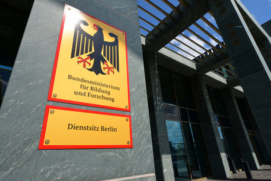 Berlin / Germany - May 8, 2016: Sign at the entrance to the German Federal Ministry of Education and Research - BMBF - office in Berlin, Germany