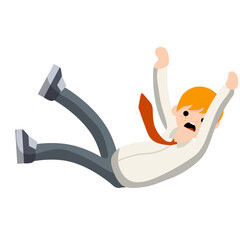 Falling down man in shirt and tie. Office problem. Employee dismissal. Scared guy. Cartoon flat illustration. Work in Economics. Work in exchange. Collapse and bankruptcy and crisis