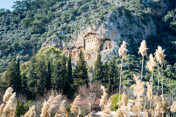 Lycian (Likijsky) Rock Tombs of Dalyan. Tombs near the famous Caunus (Kaunos) Ancient City. TURKEY