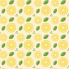 Lemon leafs summer bright seamless pattern