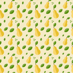 Pear leafs summer bright seamless pattern