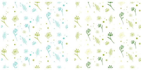 Green seamless background with floral elements