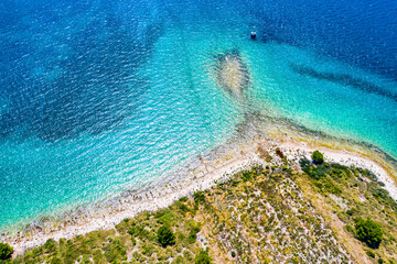 Naklejka na ściany i meble Aerial view of the heart shaped Galesnjak island on the adriatic coast. Croatia