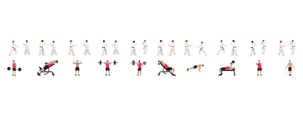 Obraz na płótnie Canvas workout illustration set, gym, karate, wrestling illustration set